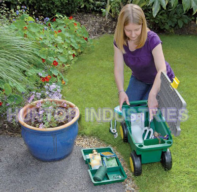 Garden Tool Box with Seat and Wheels